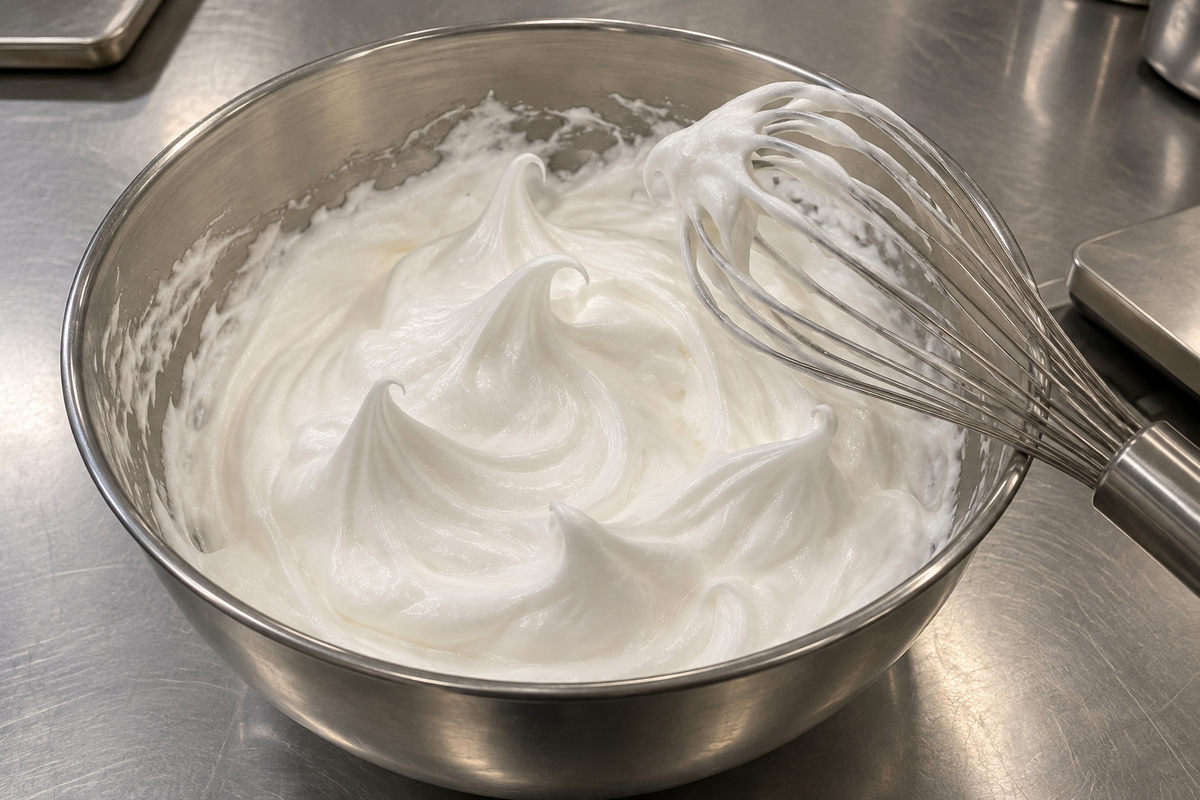 a bowl of whipped topping made with aquafaba