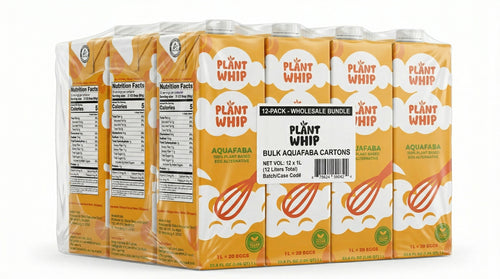 Packaging of PlantWhip Bulk Aquafaba Cartons on a white background